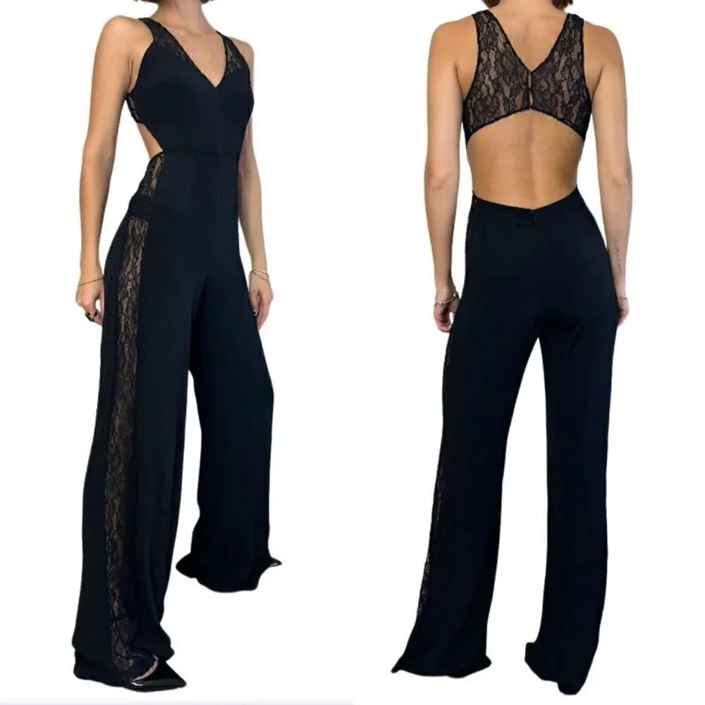 Reformation Black Jumpsuit Backless Lace Size XS/S